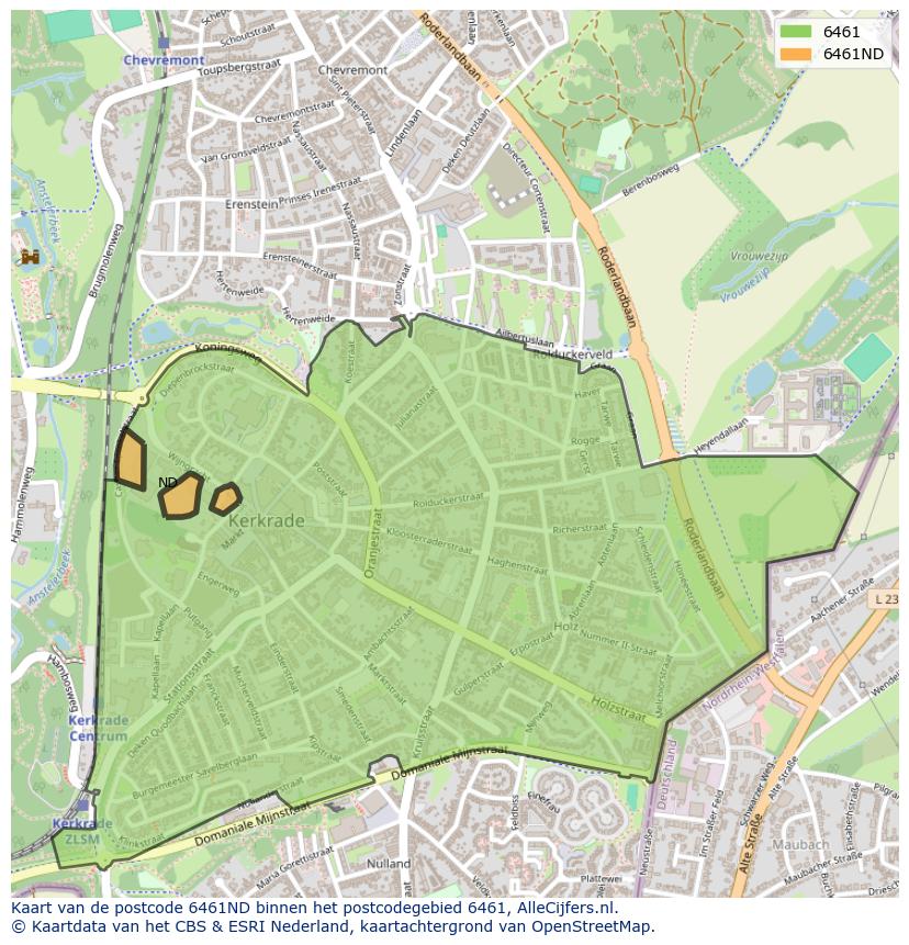 Afbeelding van het postcodegebied 6461 ND op de kaart.