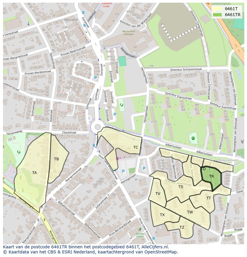 Afbeelding van het postcodegebied 6461 TR op de kaart.