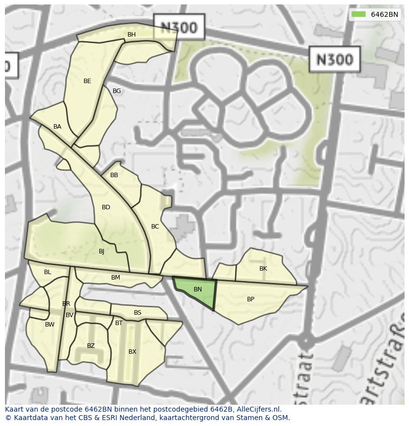 Afbeelding van het postcodegebied 6462 BN op de kaart.