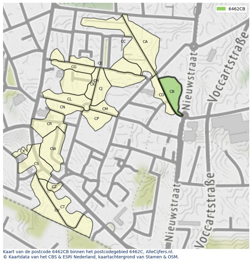 Afbeelding van het postcodegebied 6462 CB op de kaart.