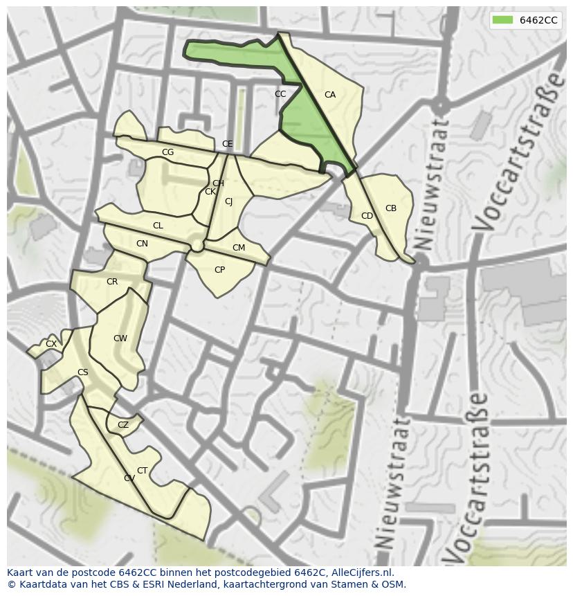 Afbeelding van het postcodegebied 6462 CC op de kaart.