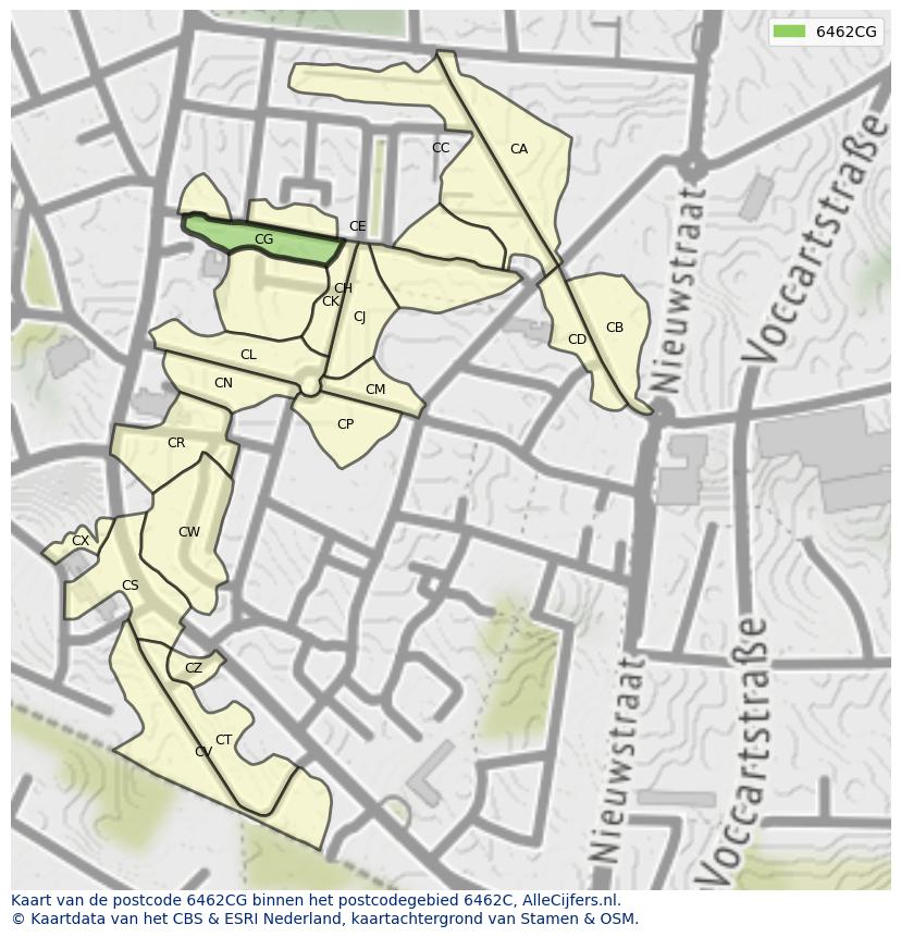 Afbeelding van het postcodegebied 6462 CG op de kaart.