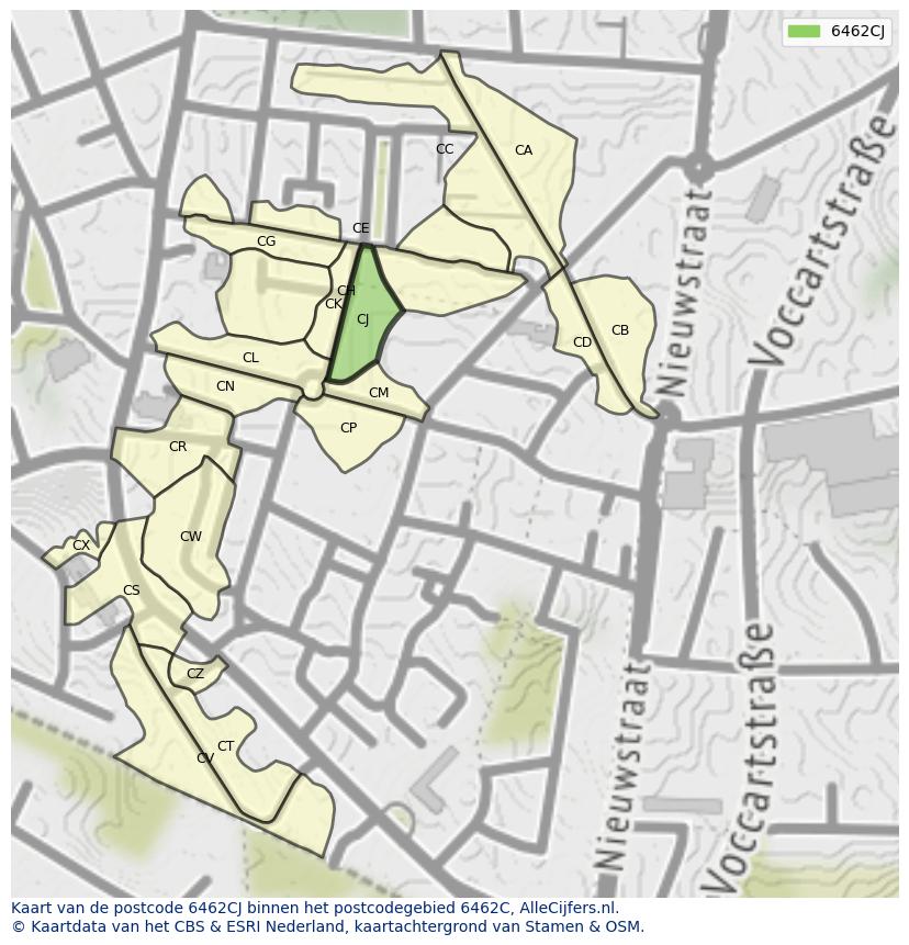 Afbeelding van het postcodegebied 6462 CJ op de kaart.
