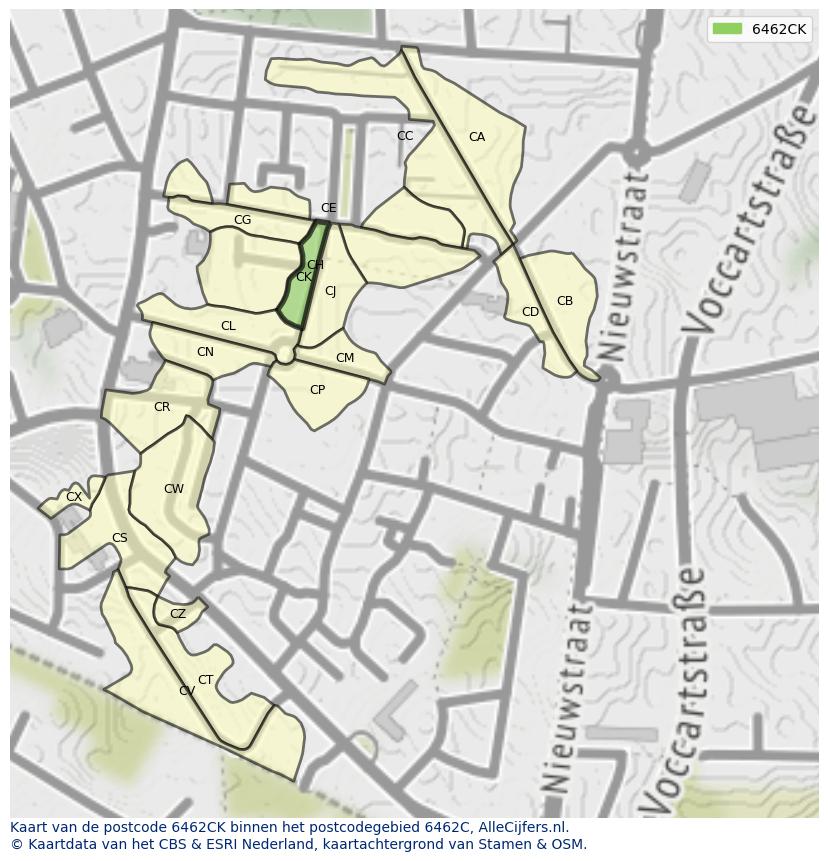 Afbeelding van het postcodegebied 6462 CK op de kaart.