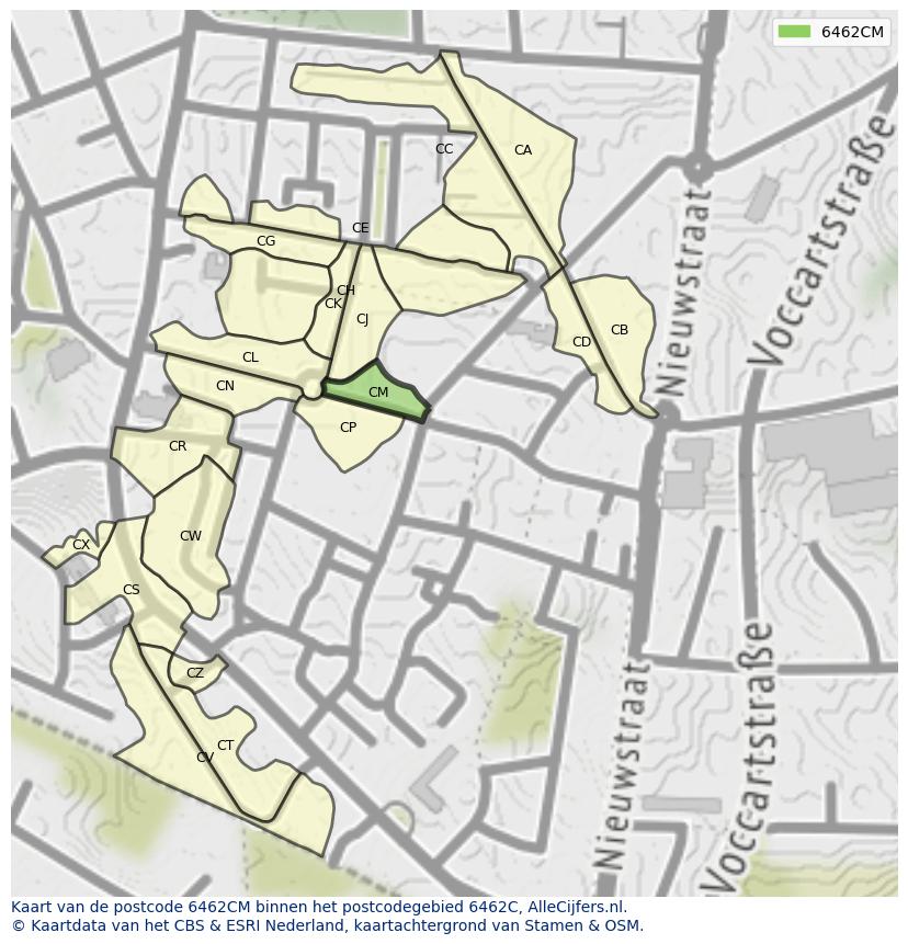 Afbeelding van het postcodegebied 6462 CM op de kaart.