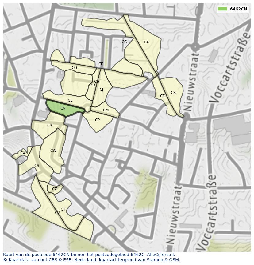 Afbeelding van het postcodegebied 6462 CN op de kaart.