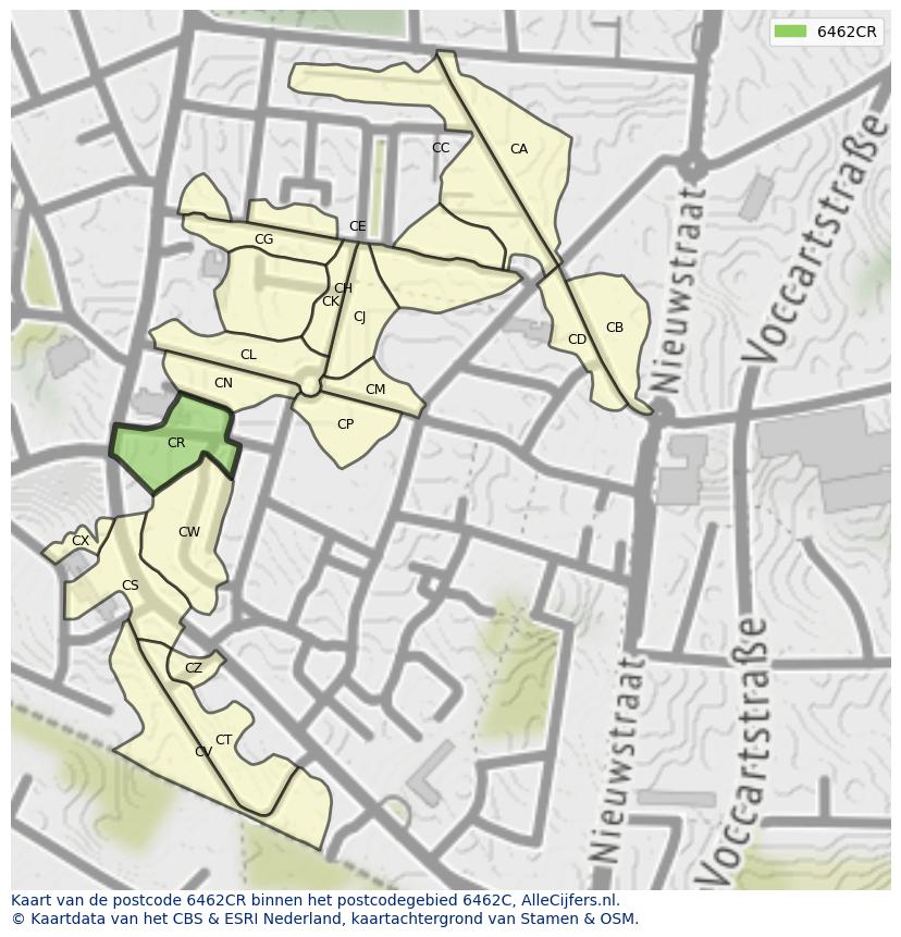 Afbeelding van het postcodegebied 6462 CR op de kaart.