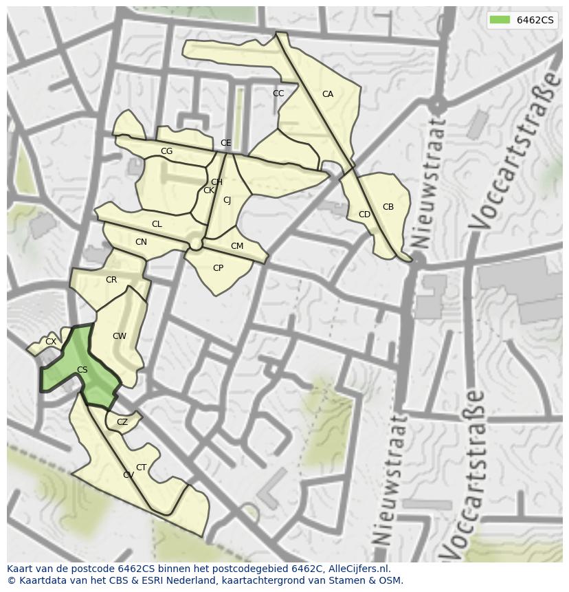 Afbeelding van het postcodegebied 6462 CS op de kaart.