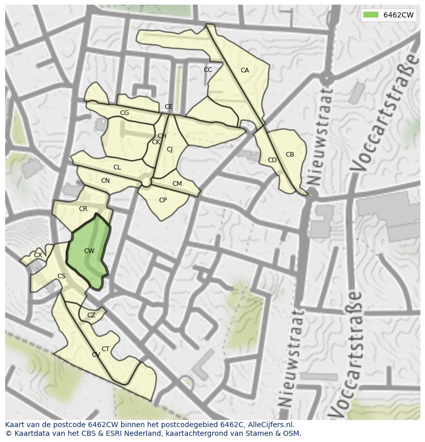 Afbeelding van het postcodegebied 6462 CW op de kaart.