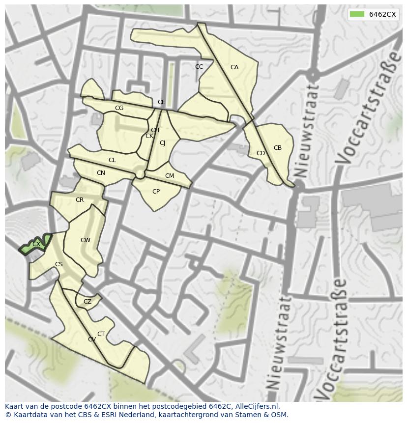 Afbeelding van het postcodegebied 6462 CX op de kaart.
