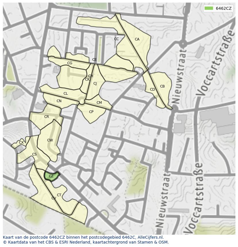 Afbeelding van het postcodegebied 6462 CZ op de kaart.