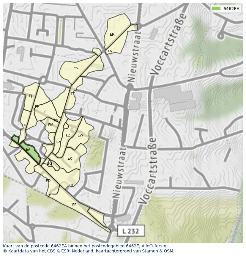 Afbeelding van het postcodegebied 6462 EA op de kaart.