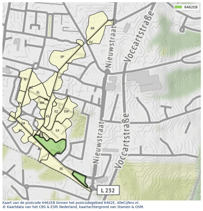 Afbeelding van het postcodegebied 6462 EB op de kaart.