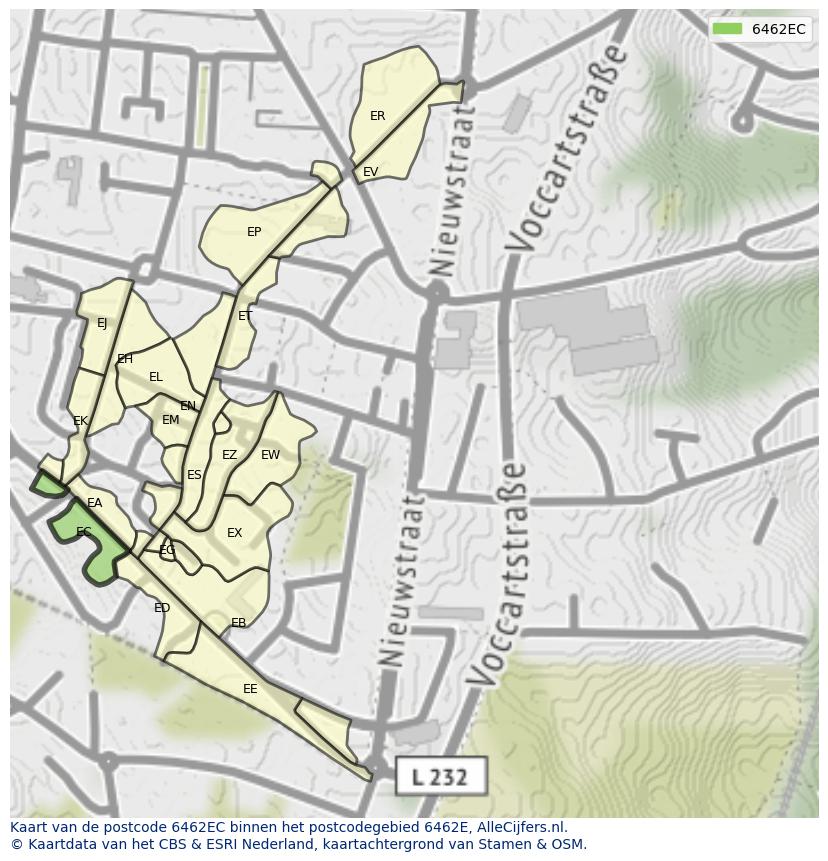 Afbeelding van het postcodegebied 6462 EC op de kaart.