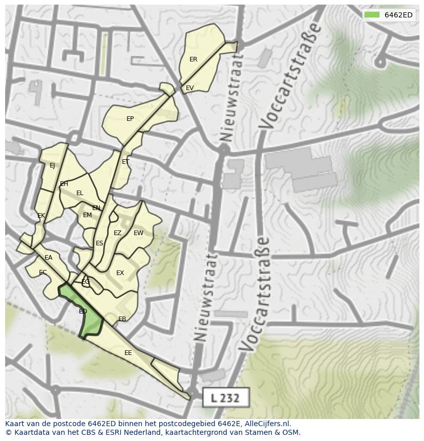 Afbeelding van het postcodegebied 6462 ED op de kaart.