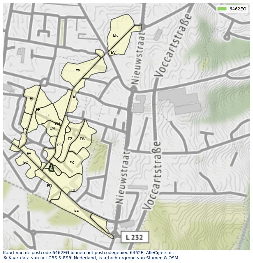 Afbeelding van het postcodegebied 6462 EG op de kaart.
