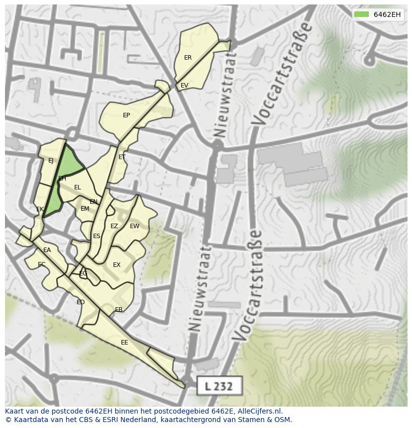 Afbeelding van het postcodegebied 6462 EH op de kaart.