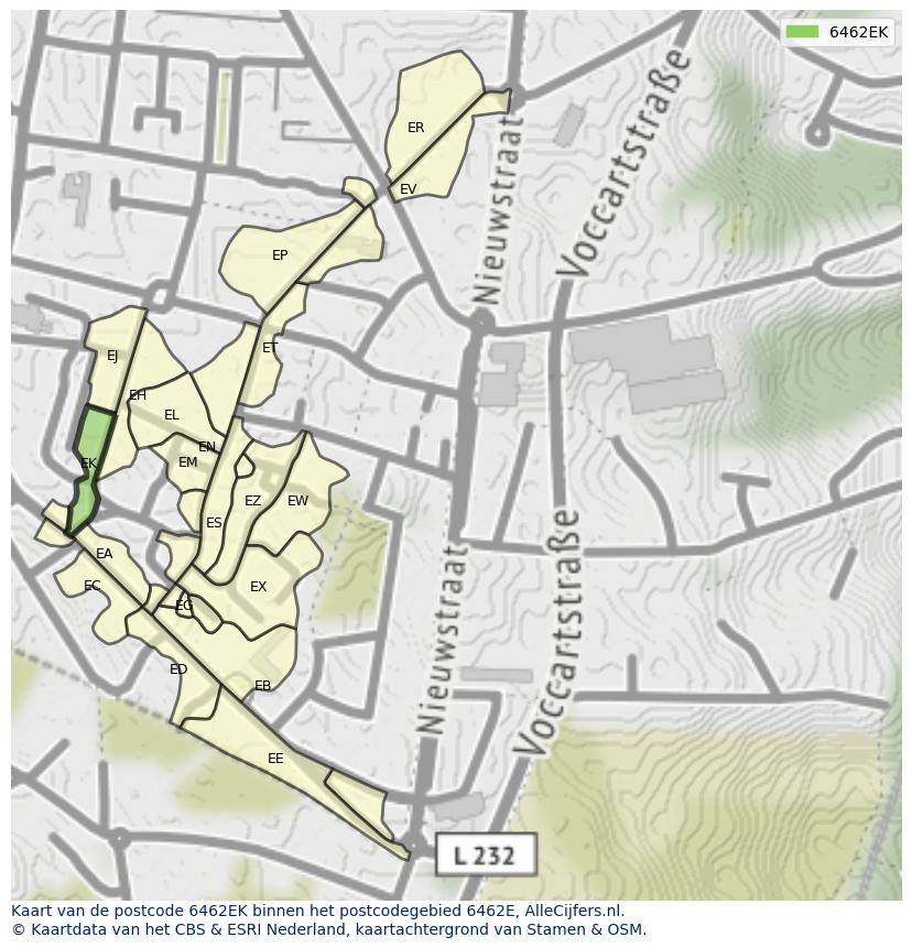 Afbeelding van het postcodegebied 6462 EK op de kaart.