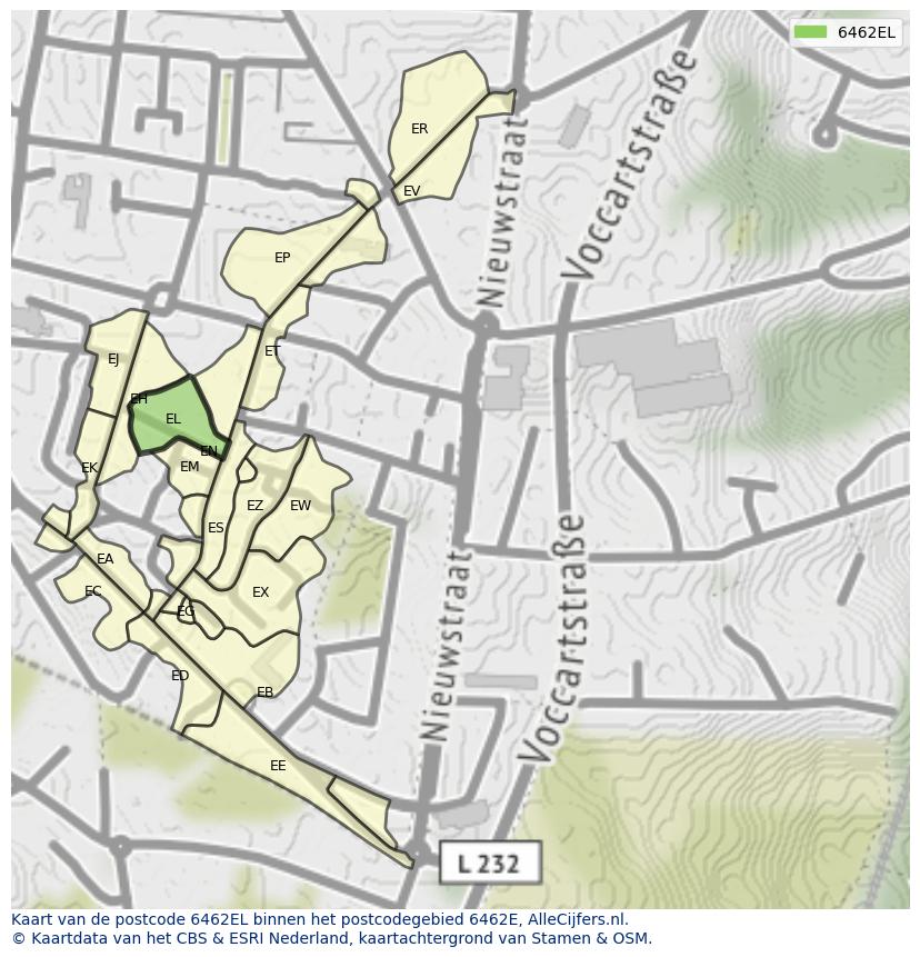 Afbeelding van het postcodegebied 6462 EL op de kaart.