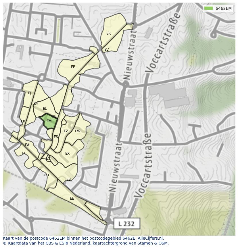 Afbeelding van het postcodegebied 6462 EM op de kaart.
