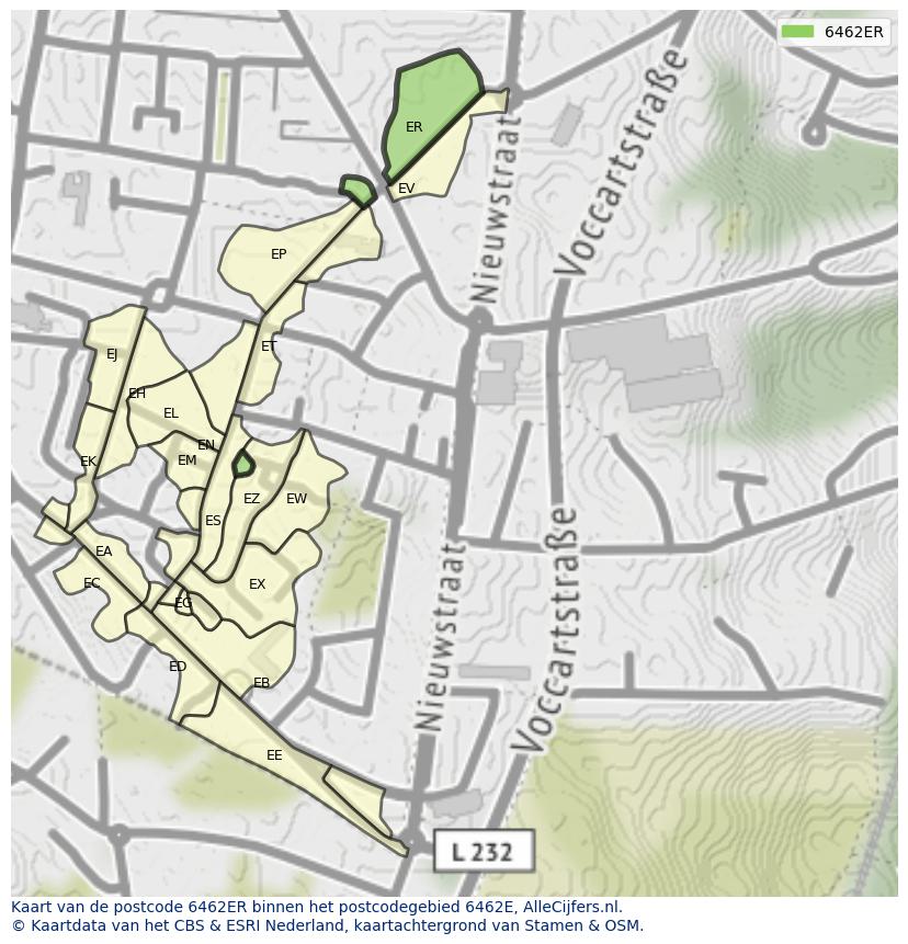 Afbeelding van het postcodegebied 6462 ER op de kaart.