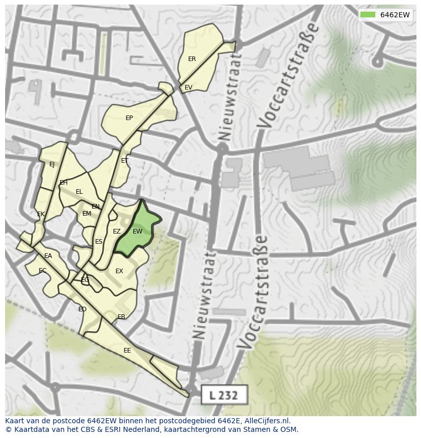 Afbeelding van het postcodegebied 6462 EW op de kaart.