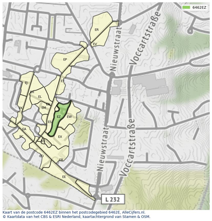 Afbeelding van het postcodegebied 6462 EZ op de kaart.