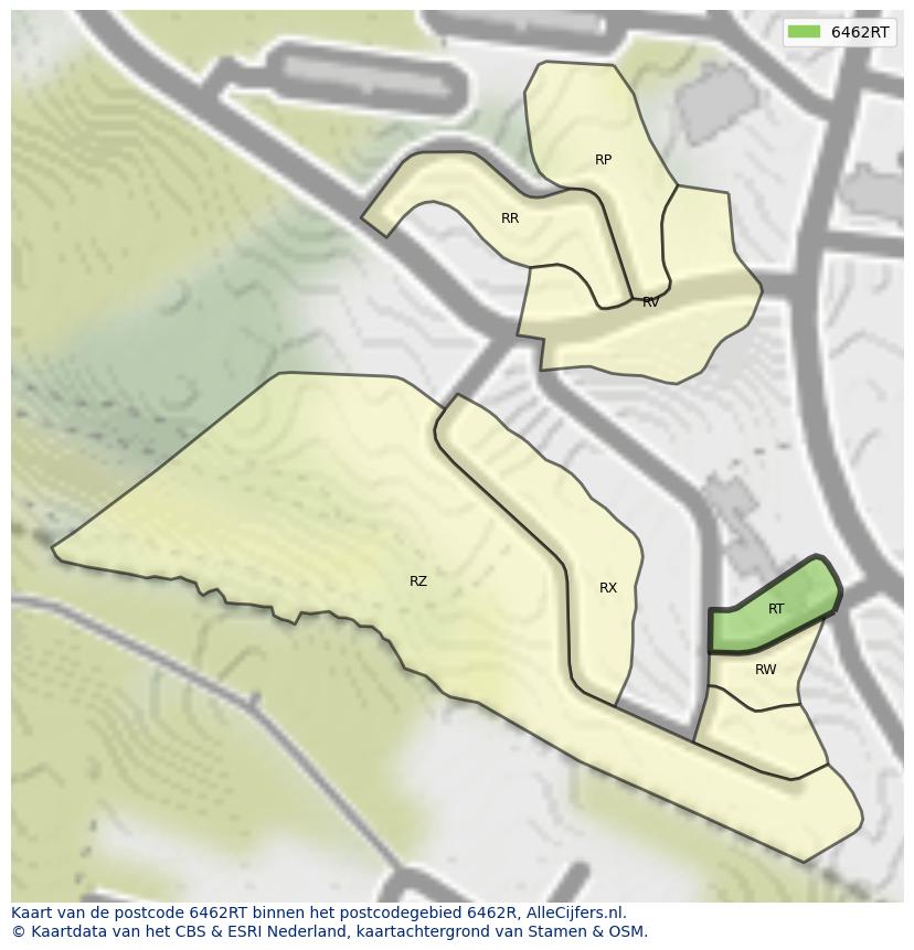 Afbeelding van het postcodegebied 6462 RT op de kaart.