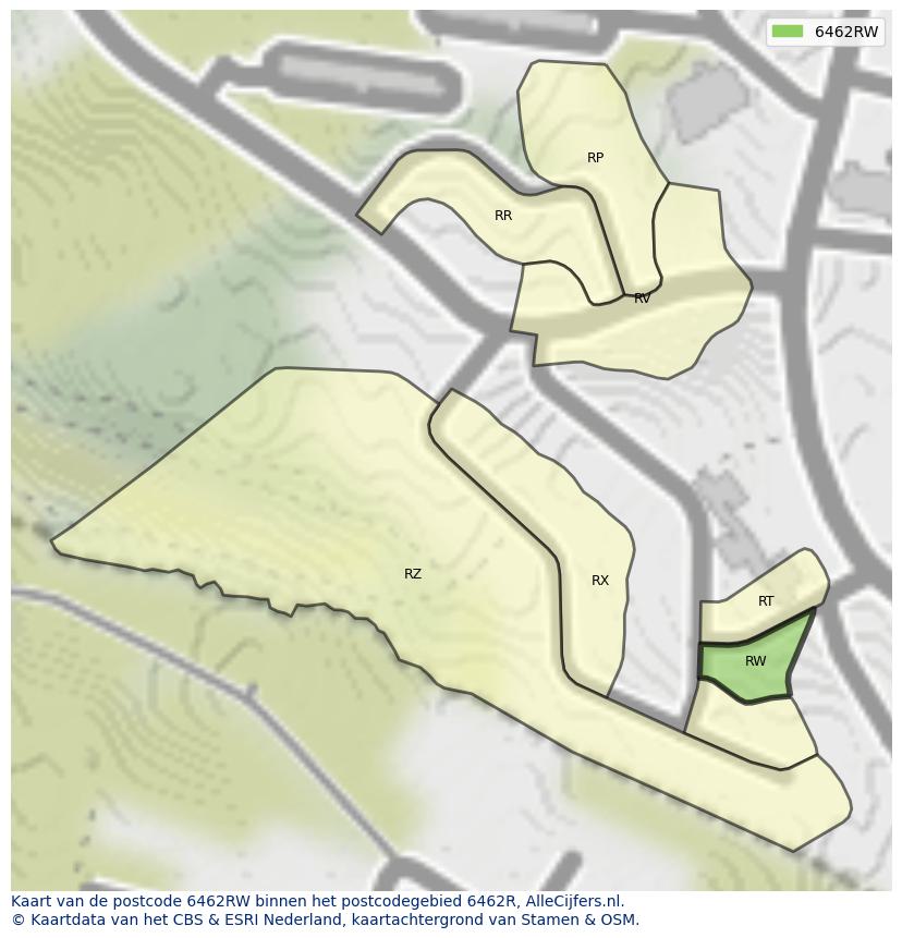 Afbeelding van het postcodegebied 6462 RW op de kaart.