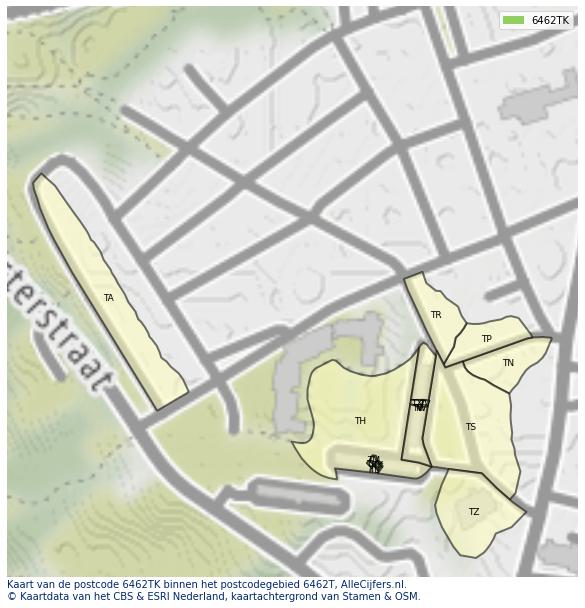 Afbeelding van het postcodegebied 6462 TK op de kaart.