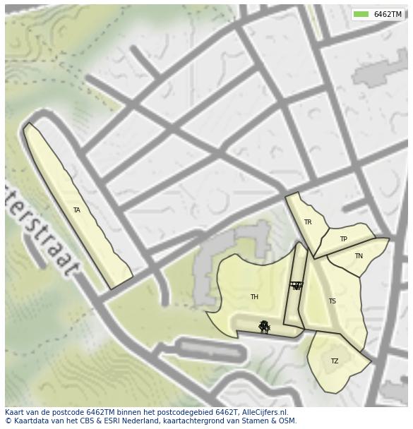 Afbeelding van het postcodegebied 6462 TM op de kaart.