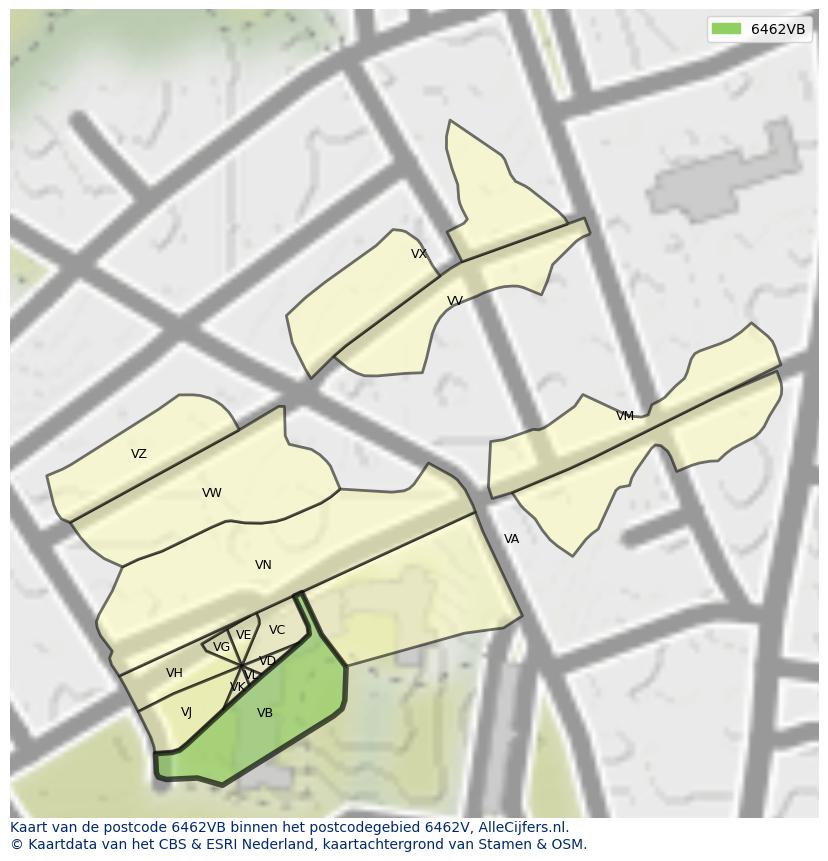 Afbeelding van het postcodegebied 6462 VB op de kaart.