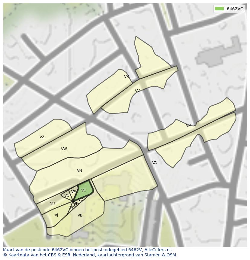 Afbeelding van het postcodegebied 6462 VC op de kaart.