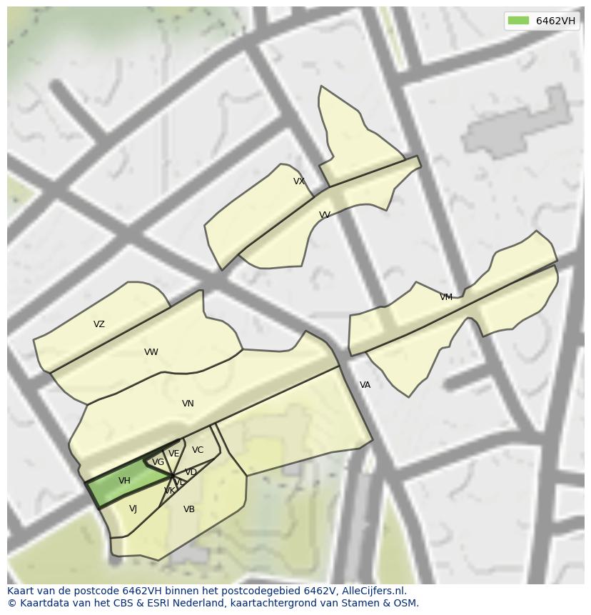 Afbeelding van het postcodegebied 6462 VH op de kaart.