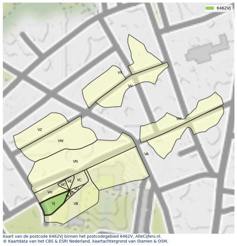 Afbeelding van het postcodegebied 6462 VJ op de kaart.