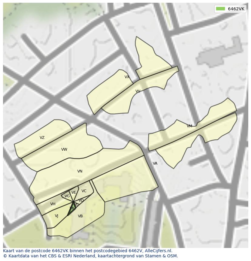 Afbeelding van het postcodegebied 6462 VK op de kaart.