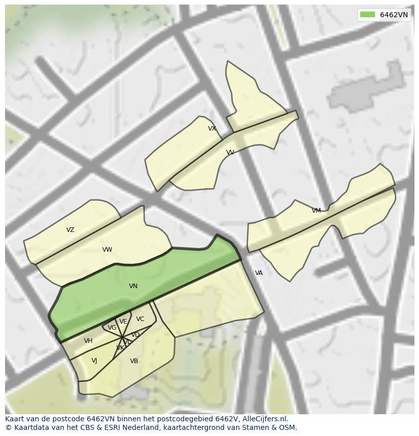 Afbeelding van het postcodegebied 6462 VN op de kaart.