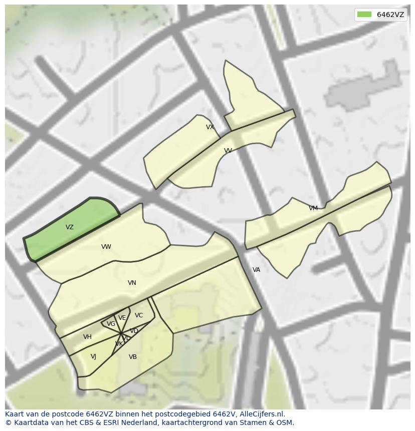 Afbeelding van het postcodegebied 6462 VZ op de kaart.