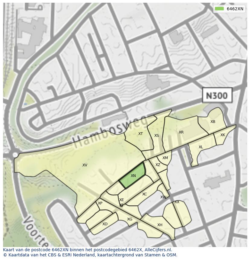 Afbeelding van het postcodegebied 6462 XN op de kaart.