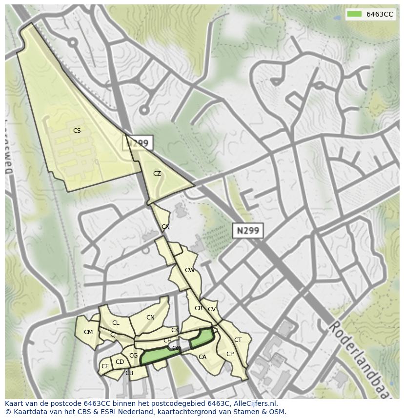Afbeelding van het postcodegebied 6463 CC op de kaart.
