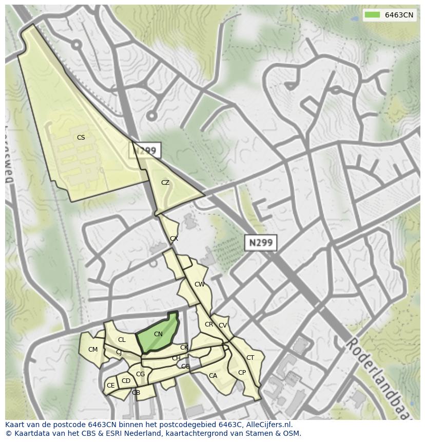 Afbeelding van het postcodegebied 6463 CN op de kaart.