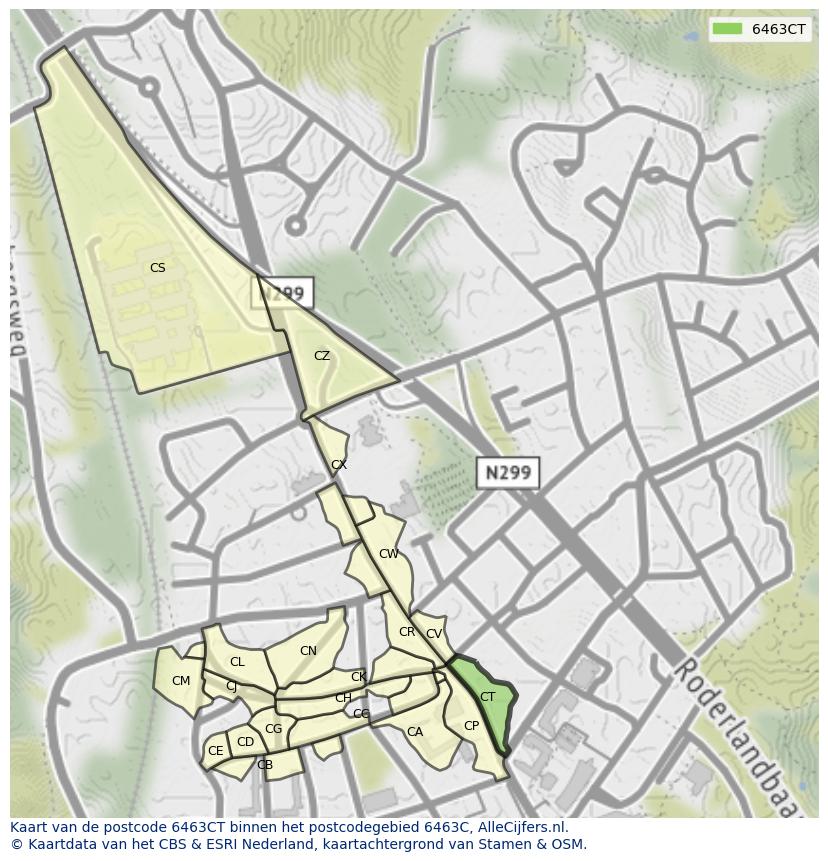 Afbeelding van het postcodegebied 6463 CT op de kaart.