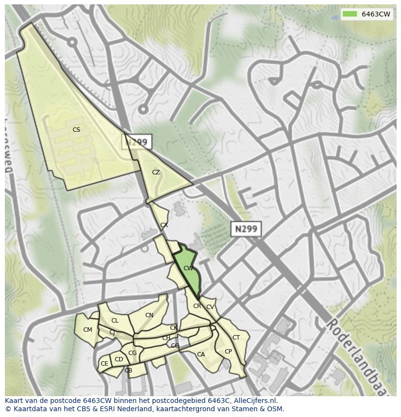 Afbeelding van het postcodegebied 6463 CW op de kaart.