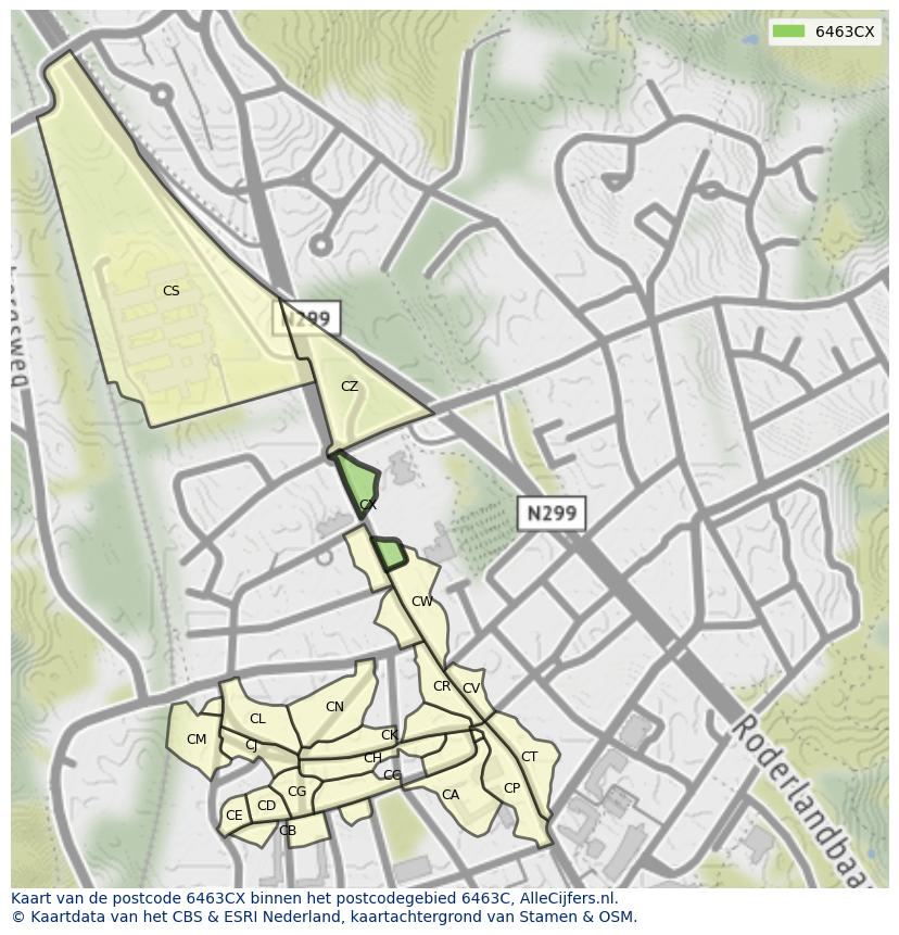 Afbeelding van het postcodegebied 6463 CX op de kaart.