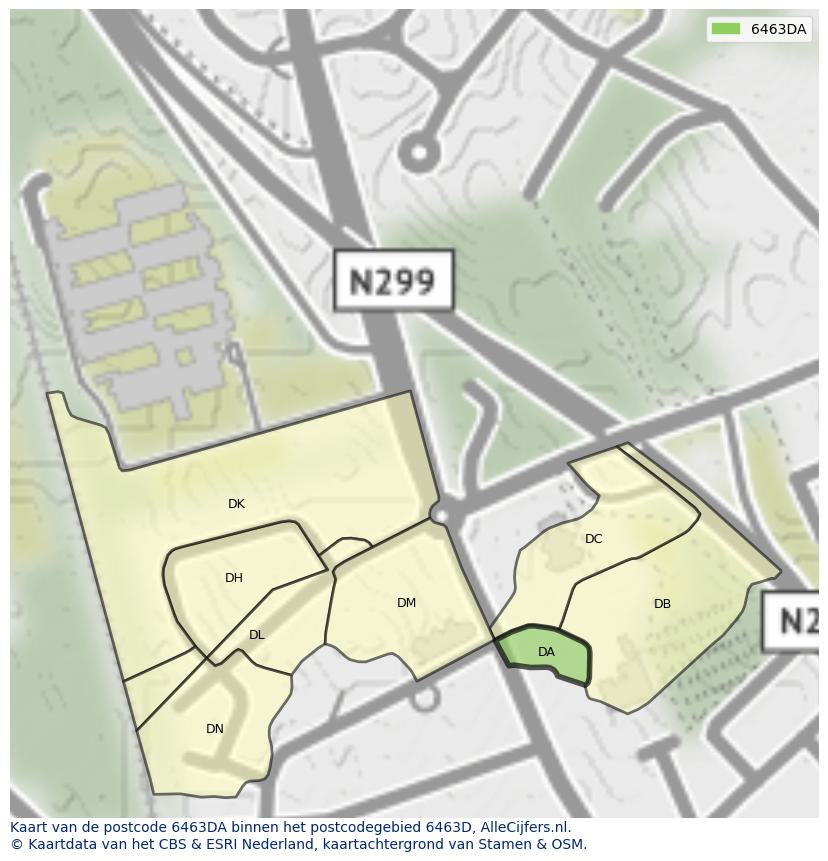Afbeelding van het postcodegebied 6463 DA op de kaart.