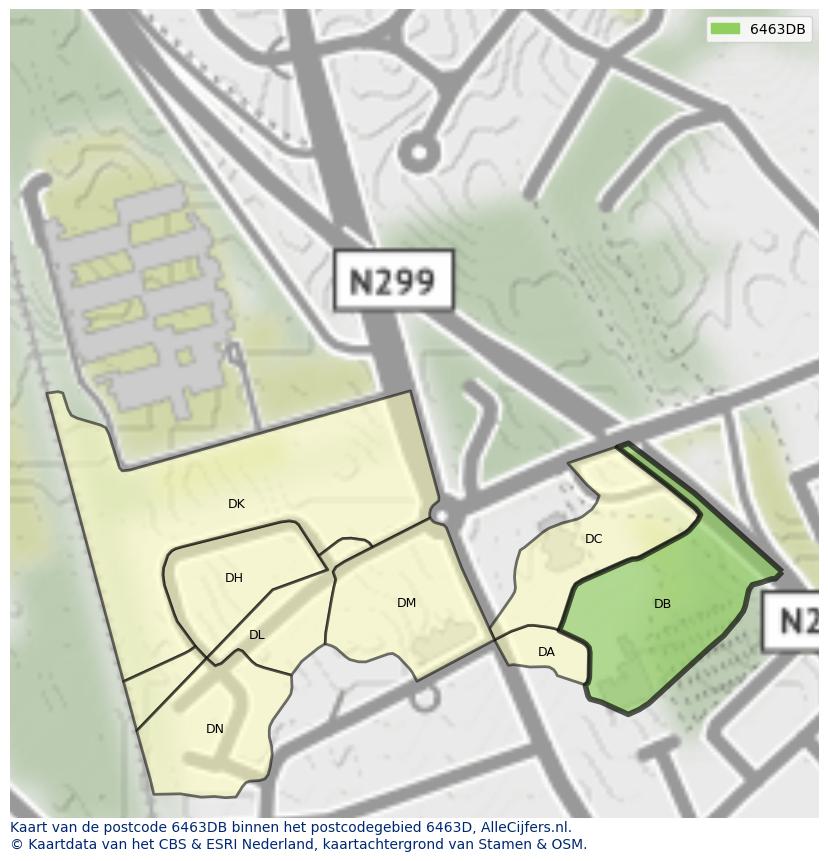 Afbeelding van het postcodegebied 6463 DB op de kaart.