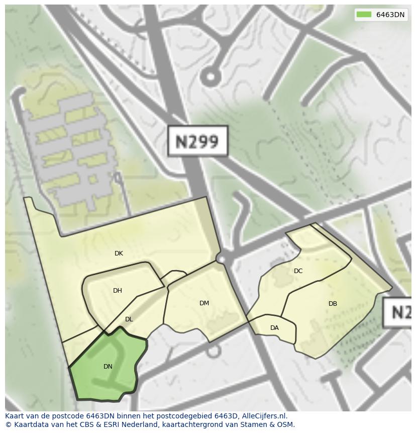Afbeelding van het postcodegebied 6463 DN op de kaart.