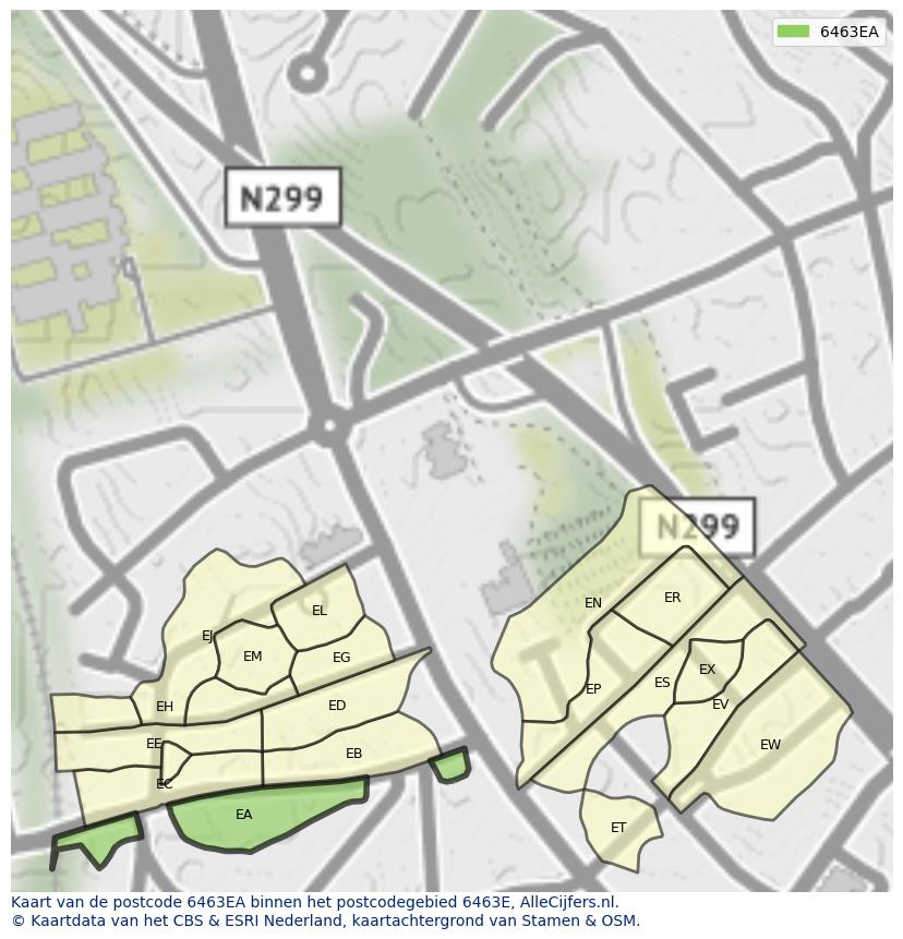 Afbeelding van het postcodegebied 6463 EA op de kaart.