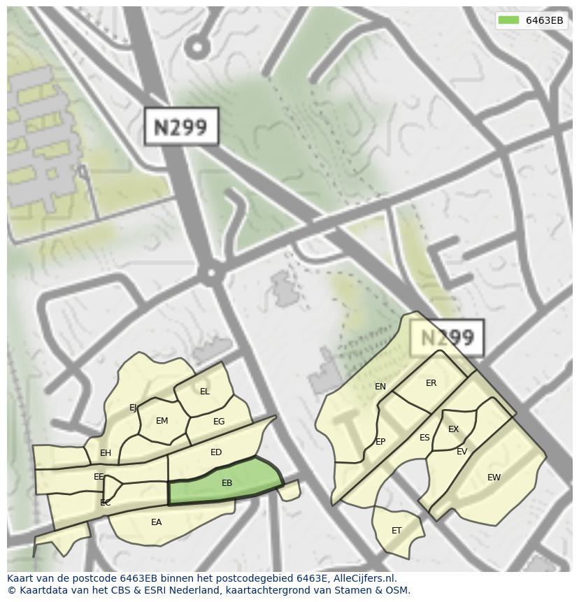 Afbeelding van het postcodegebied 6463 EB op de kaart.