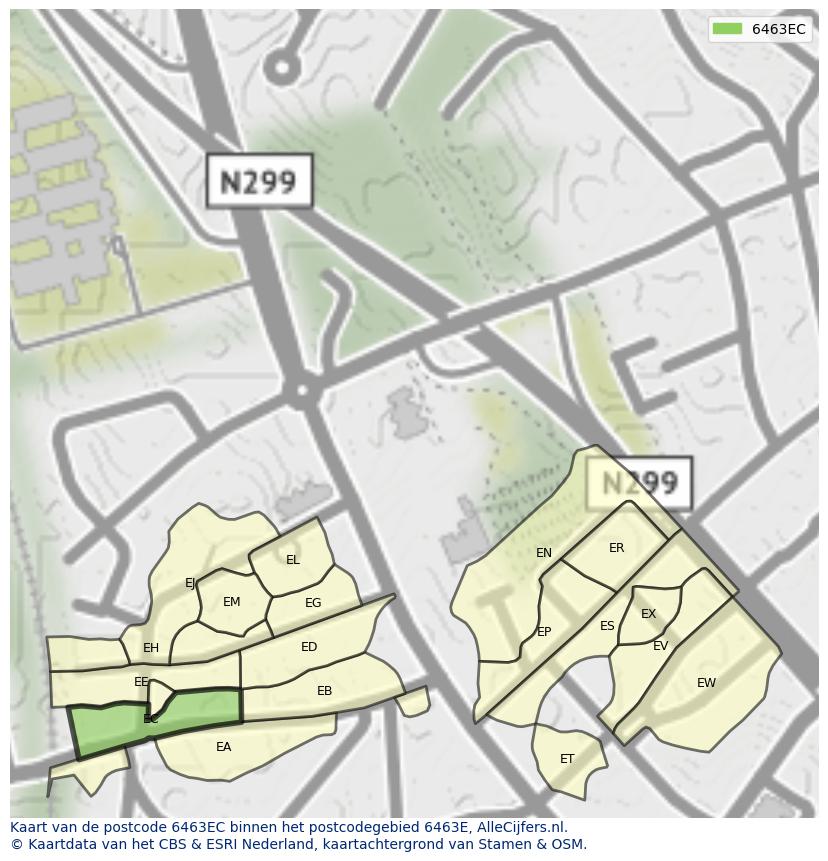 Afbeelding van het postcodegebied 6463 EC op de kaart.